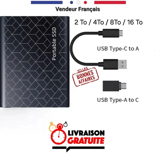 Disque Dur Externe Portable SSD 2 à 16 To USB Type C Stockage grande capacité