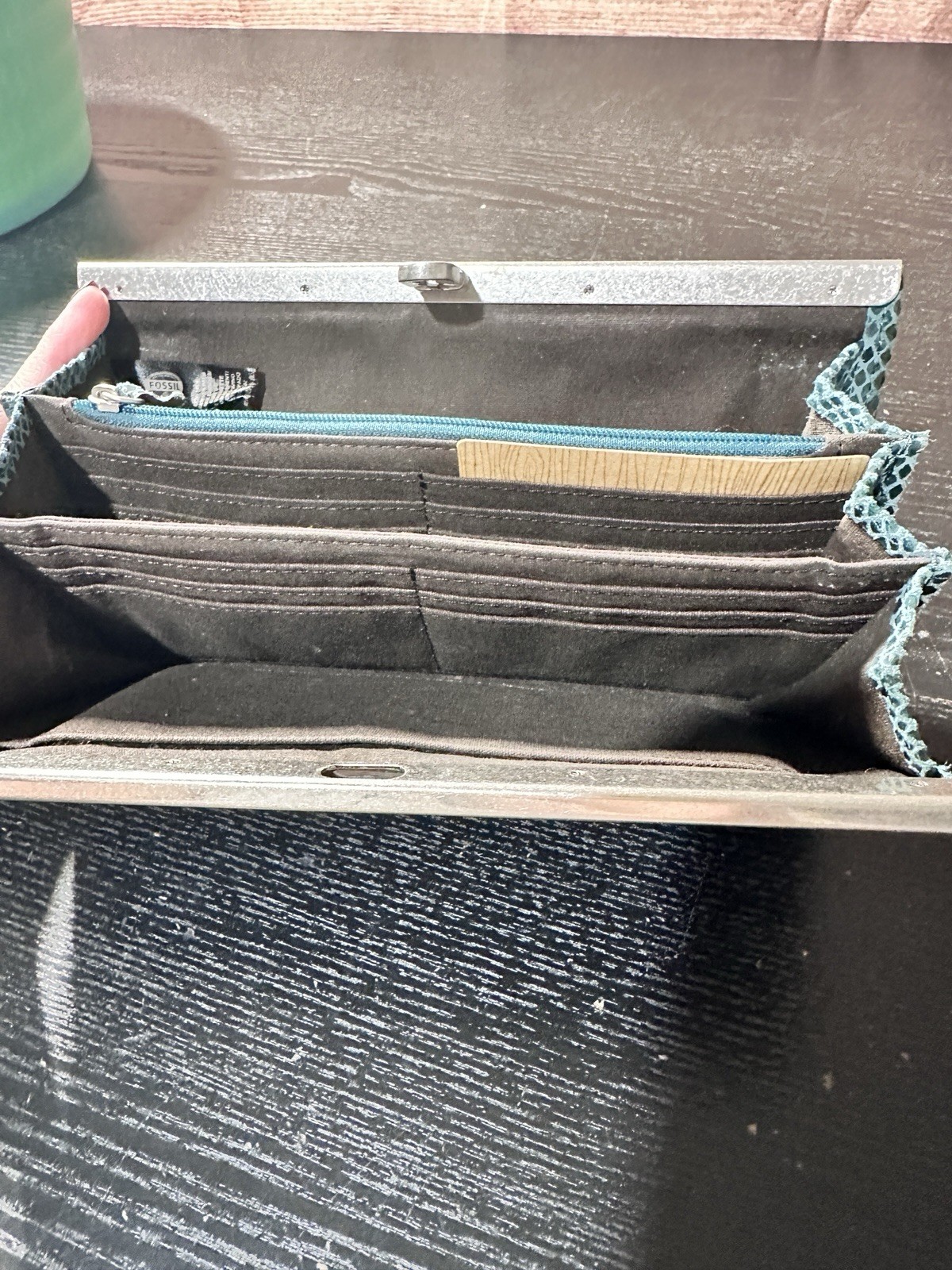 Fossil Forrest Green Python Snake Embossed Clutch… - image 8