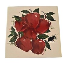 Vintage Red Apple Ceramic Tile Trivet Made in USA Farmhouse Kitchen Decor 6x6