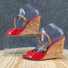Tory Burch Sandals Womens 8.5 M Red Ashton Platform Leather Cork Wedge Heels