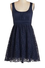 MAITAI ModCloth Artisan Iced Tea Dress Navy Blue Floral Lace Flowers Large 