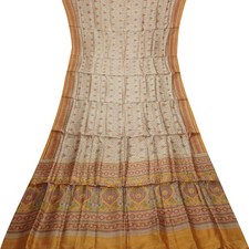 Vintage Orange Sarees 100 Pure Silk Printed Indian Sari 6YD Decor Craft Fabric