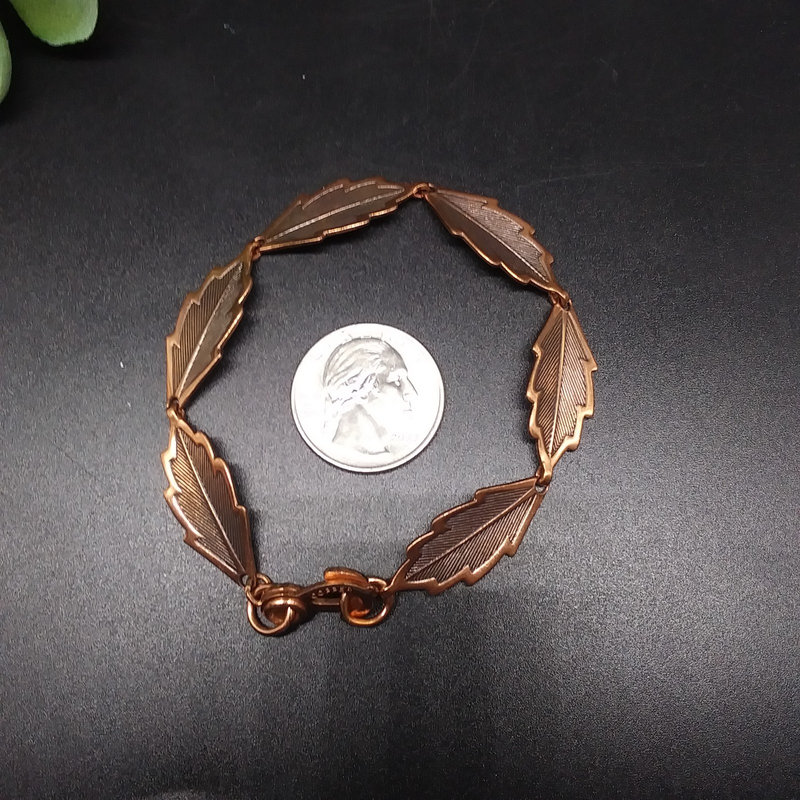 Vintage Solid Copper Leaf Panel Link Bracelet 8" - image 8