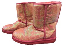 UGG 3161 Australia Pink Sequin Boots Classic Short, Sheepskin, Size 7