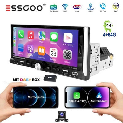 6,86" DAB+ 4+64G Autoradio 1DIN Android 14 Carplay GPS RDS NAVI WiFi BT SWC +KAM - Bild 1 von 4