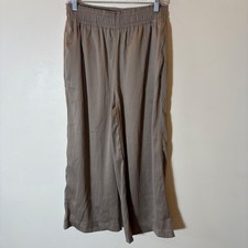 Joie Wide Leg Smocked Waist Pants Taupe Textured Pull On Slit Hem Size Small