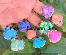 Turquoise & Mix Gemstone 925 Sterling Silver Plated Rings Lot Handmade Jewelry