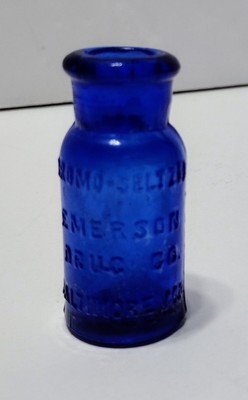 Bromo Seltzer Emerson Drug Co Baltimore MD Blue Bottle 2.5in Handblown 1907-1910