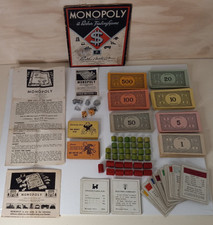 Vintage Monopoly Game 1940's Tokens Wood Pieces Hotels Houses Cards Money