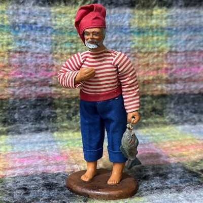 6,5'' Vintage handgefertigte Volkskunst französische Fischer Figur M CHAVE SANTON, Aubagne