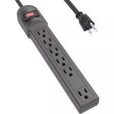 6-Outlet Power Strip Surge Protector, 6-Foot-Long Cord, 790 Joule in Black