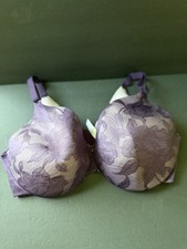 Cacique Bra Size 40DD Lightly Lined Full Coverage Purple Floral Lace Overlay