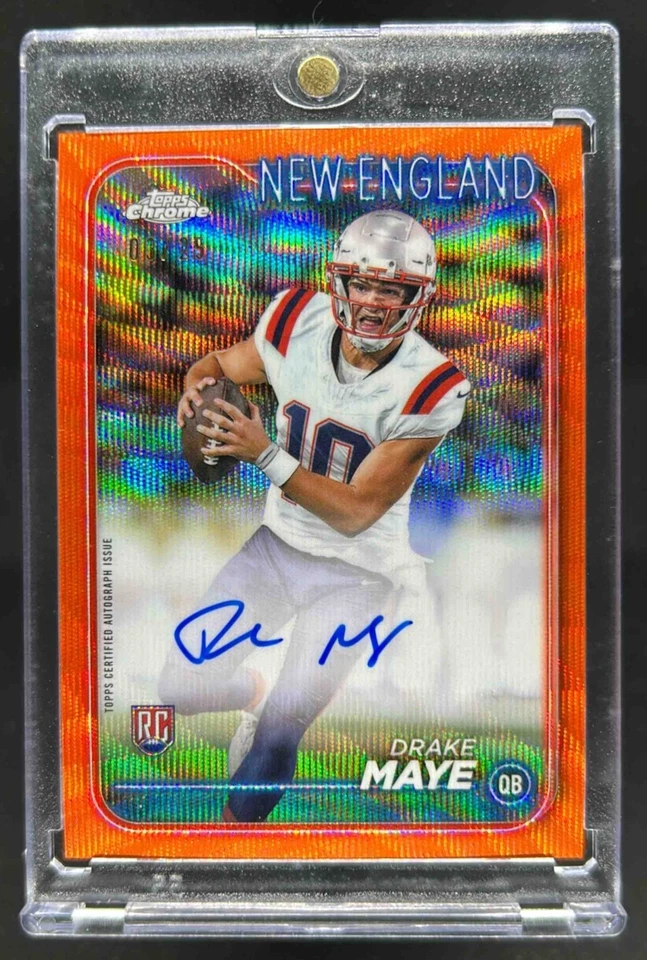 2024 Topps Chrome Drake Maye Rookie Auto RC Orange Wave Refractor #3/25 Patriots