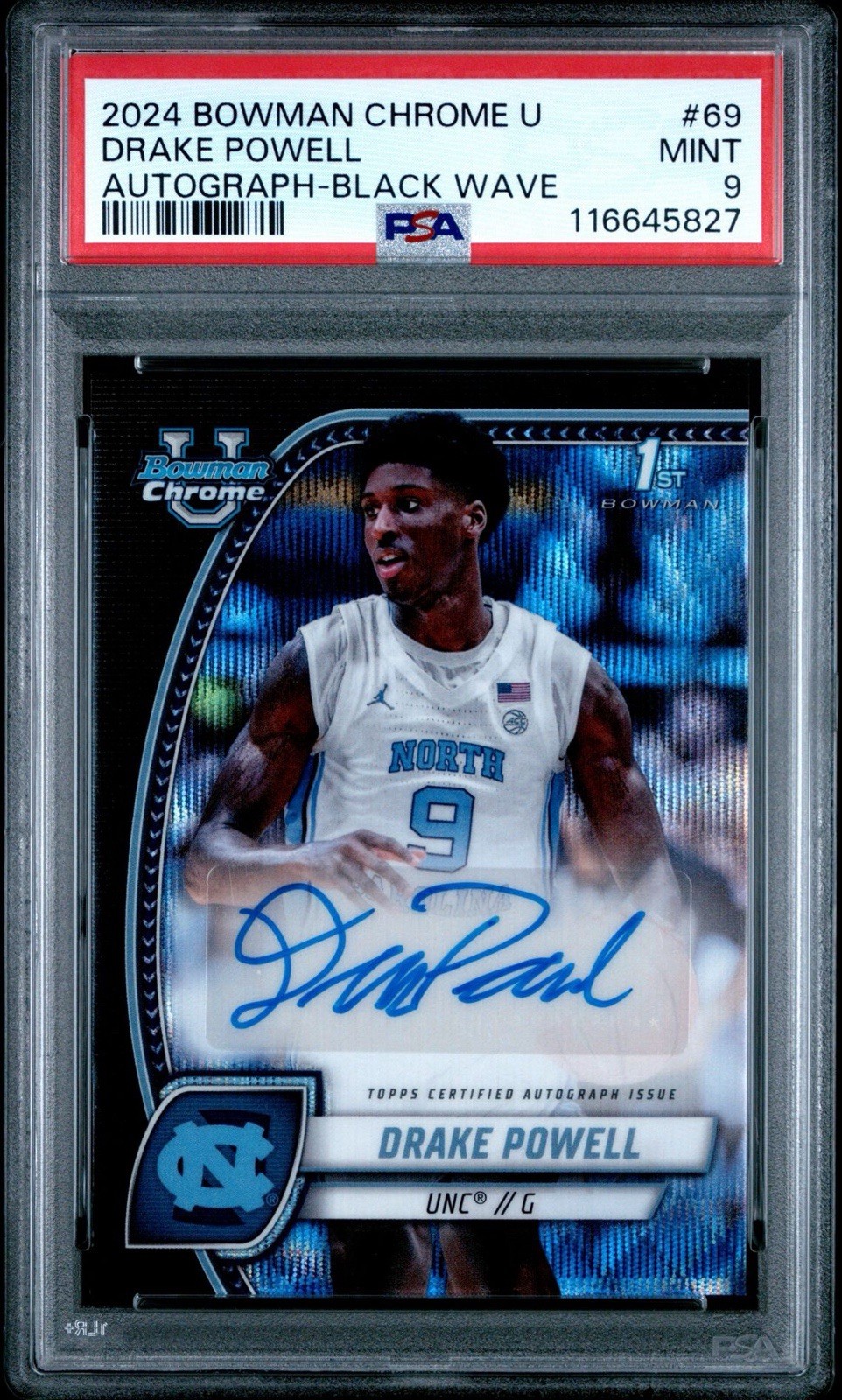 DRAKE POWELL Autographed Signed Brooklyn Nets 2024 BOWMAN CHROME U #69 -BLACK WAVE PSA 9 