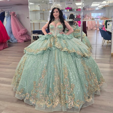 Luxury Quinceanera Dresses Gold Applqiues Ruffles Party Prom Sweet 16 Ball Gowns