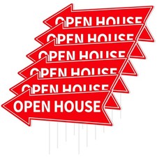 Open House Signs Stakes Double Sided Red Directional Arrow 16x5 Inch 6 PCS