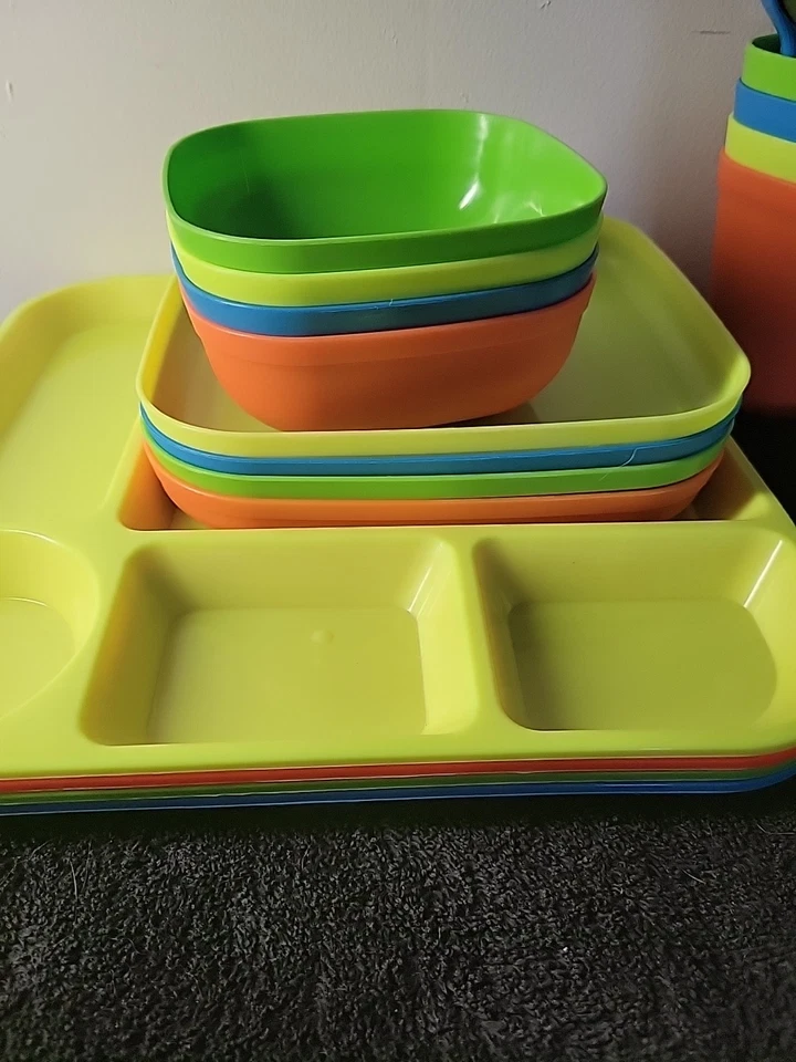 IKEA MULTI COLOR PLASTIC DIVIDED PLATES, CUPS, FORKS, KNIVES, SPOON NEW - Image 2 of 4