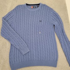 Chaps Mens Sweater Medium Blue Cable Knit Crew Neck NWT