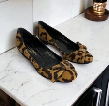 Valentino Garavani Animal Print Pony Hair Kitten Heels Bows Size 35 Brown Black