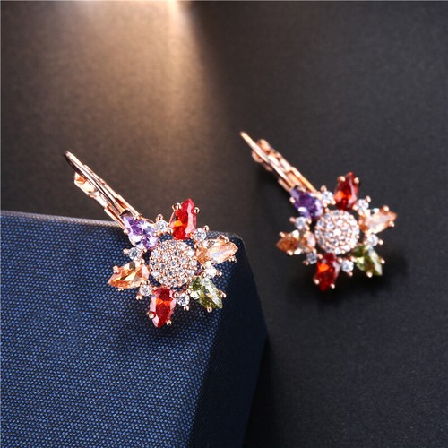 Multi Shiny Genuine Champange Morganite Gemstone Rose Gold Plated Hook Earrings - Picture 6 of 6