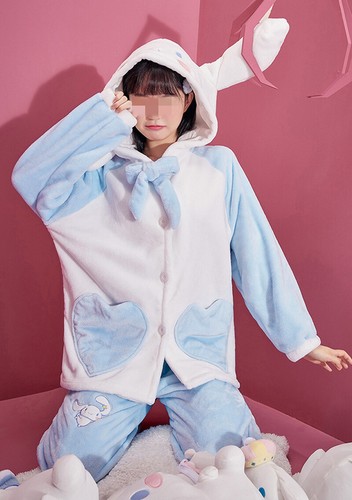 Cinnamoroll Pajamas Winter Women Homewear Suit Flannel Top+ Pants Set Blue Set - Picture 7 of 9