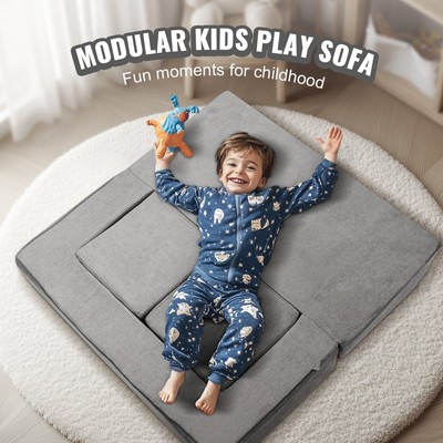 Modulares Kindersofa, Bausteine, weiche Spielcouch, Grau