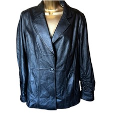 Leather Single Button Jacket W Ruched Sleeves Chi By Falchi Blazer Style Nwot