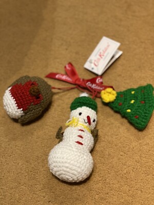 CATH KIDSTON WEIHNACHTEN JUBEL GEHÄKELT BAUMSCHMUCK 3ER SET NEU MIT ETIKETT KOSTENLOSER VERSAND