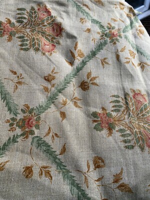 Seltener hochwertiger bedruckter Leinen Fleurs Indienne Stoff von 1997 140 cm B x 7,8 m L