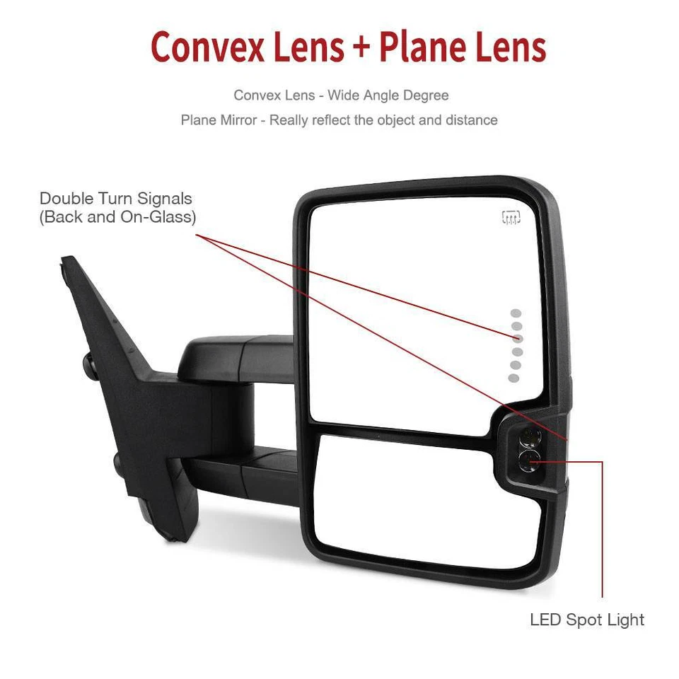 Par de espejos retrovisores de remolque para Chevy Silverado Sierra 2007-2013 señal de humo potencia térmica Foto 3 de 4