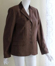 Chaps -sz 14 Equestrian Lovely Brown Herringbone Woven 100% Wool Blazer Jacket