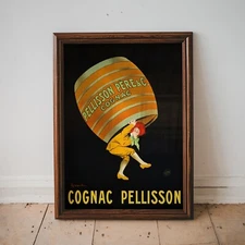 Cognac Pellisson Poster Print, Vintage Bar Cart Decor, Art Nouveau Prints