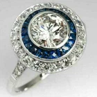 Art Deco Vintage Style 2.1Ct Lab Created Diamond & Sapphire Wedding Silver Ring