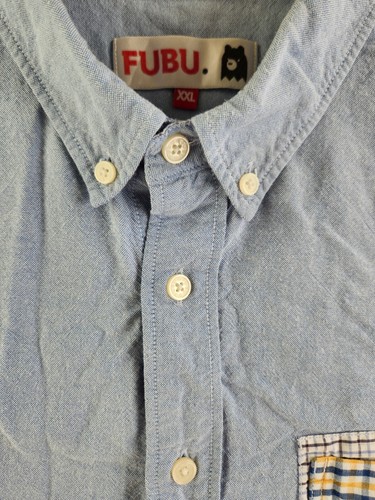 Fubu OCBD Oxford Shirt Blue Pocket Logo 2XL Long Sleeve Button Up Shirt Adult - Picture 11 of 16