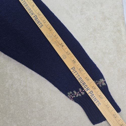 Deans Of Scotland 100% Wool Womens Blue Sweater W/ Floral Needlepoint Size Xl - Picture 12 of 23