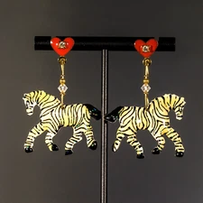 Lunch at the Ritz LATR earrings Zebras dangling  post VINTAGE (E21)
