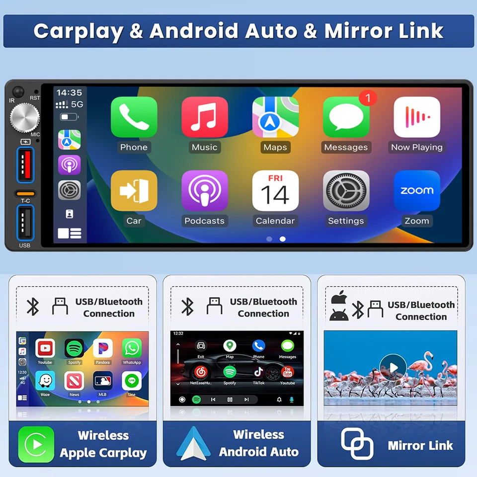 6,9" 1DIN Autoradio Wireless CarPlay Touchscreen BT5.0 USB FM RDS DAB+Mikrofon - Bild 4 von 4