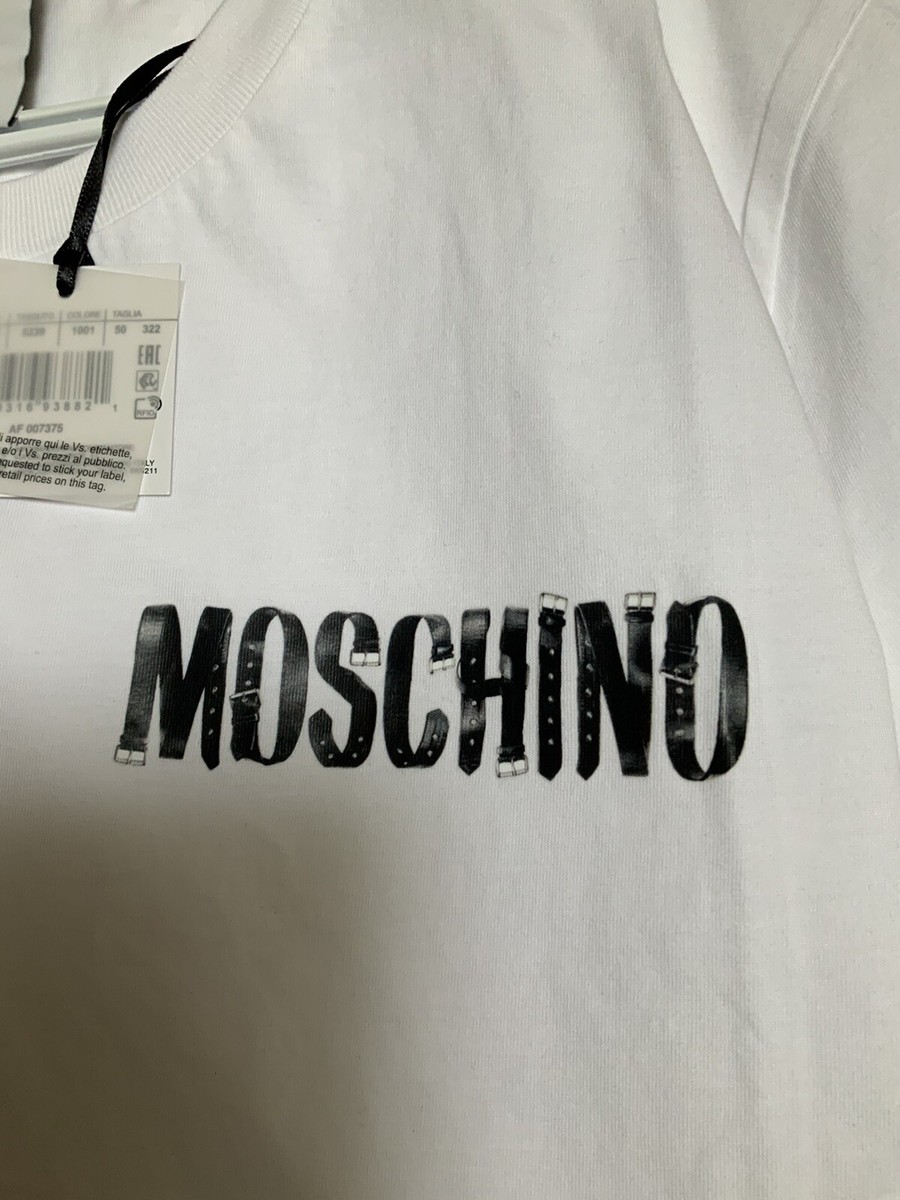 MOSCHINO COUTURE Belt Logo Print Short Sleeve T- Shirt White