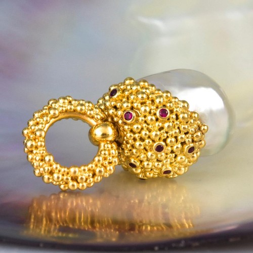 Originale South Sea Pearl Pendant, Oro Vermiglio Argento Sterling & Ruby 12.47 G - Foto 6 di 12
