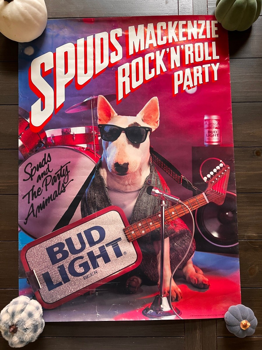 Vtg Spuds MacKenzie Bud Light Guitar Rock & Roll Party 1987 Rolled