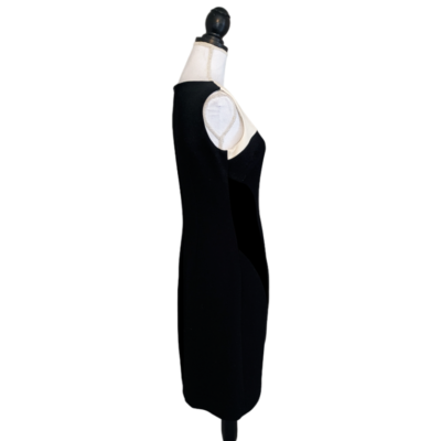 Rickie Freeman Teri Jon Black Ivory Velvet Wool Blend Knee Length Dress  Size 8