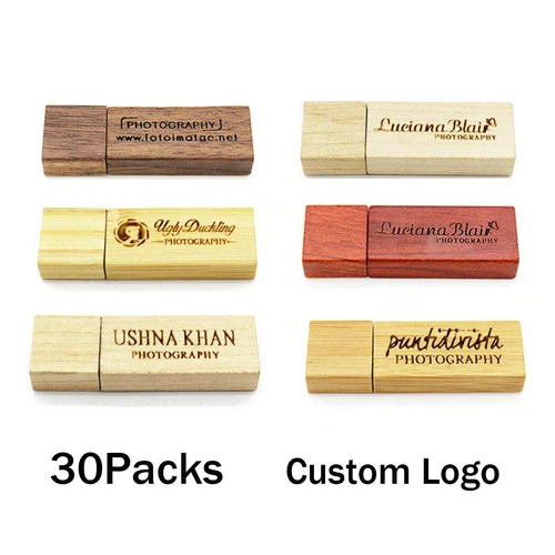 Lot 30PCS 1/2/4/8/16GB Engraved Wood USB Flash Drive Thumb Memory Custom Logo