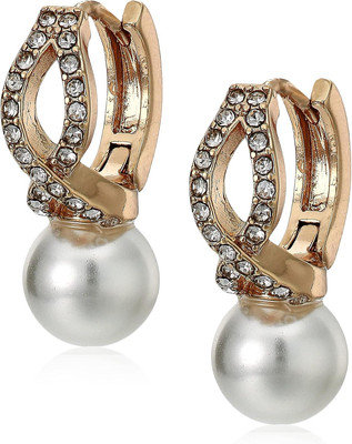 Extra Small Blanc Pearl Huggie Earrings, Gold Tone