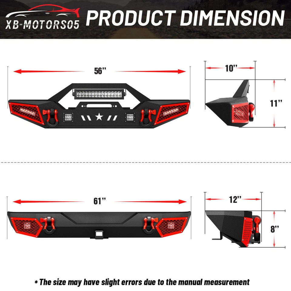 Front /Rear Bumper for 87-06 Jeep Wrangler TJ YJ LJ Rock Crawler w/ Winch Plate Foto 3 de 4