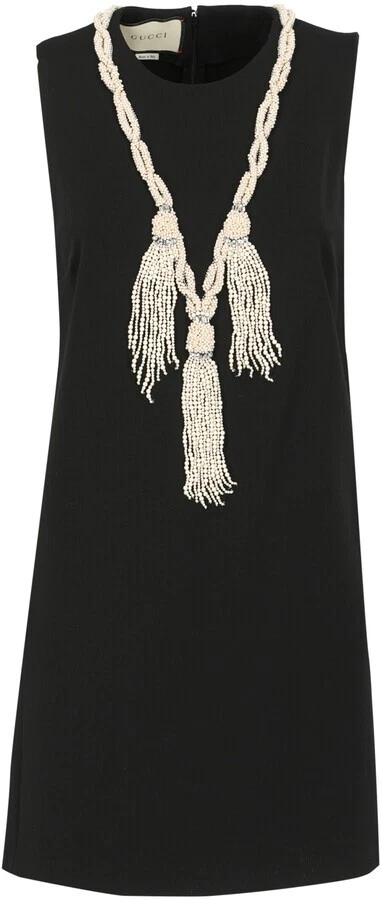 Mini robe noire Gucci avec détail nacré orné taille L large