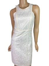 Rebecca Taylor White Sheath Dress Sleeveless Floral Brocade Size 2 Cotton Blend