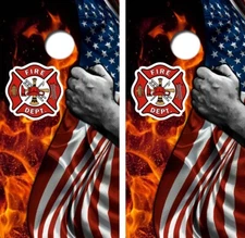 Firefighter American Flag Cornhole Board Wrap LAMINATED Decal Vinyl Sticker 4578