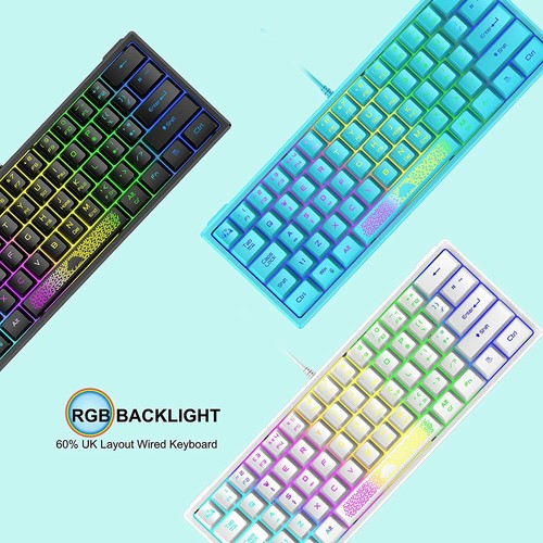 ZIYOUANG K61 Gaming-Tastatur Membran Kompakt 62 Tasten RGB LED für PC Mac Office - Bild 3 von 15