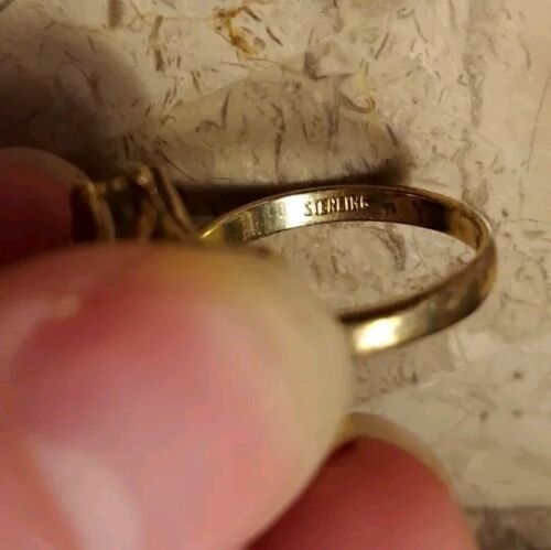 Panetta Bee Ring Red & White Rhinestones 14k Gold on 925 Silver - Signed VINTAGE - Picture 9 of 15