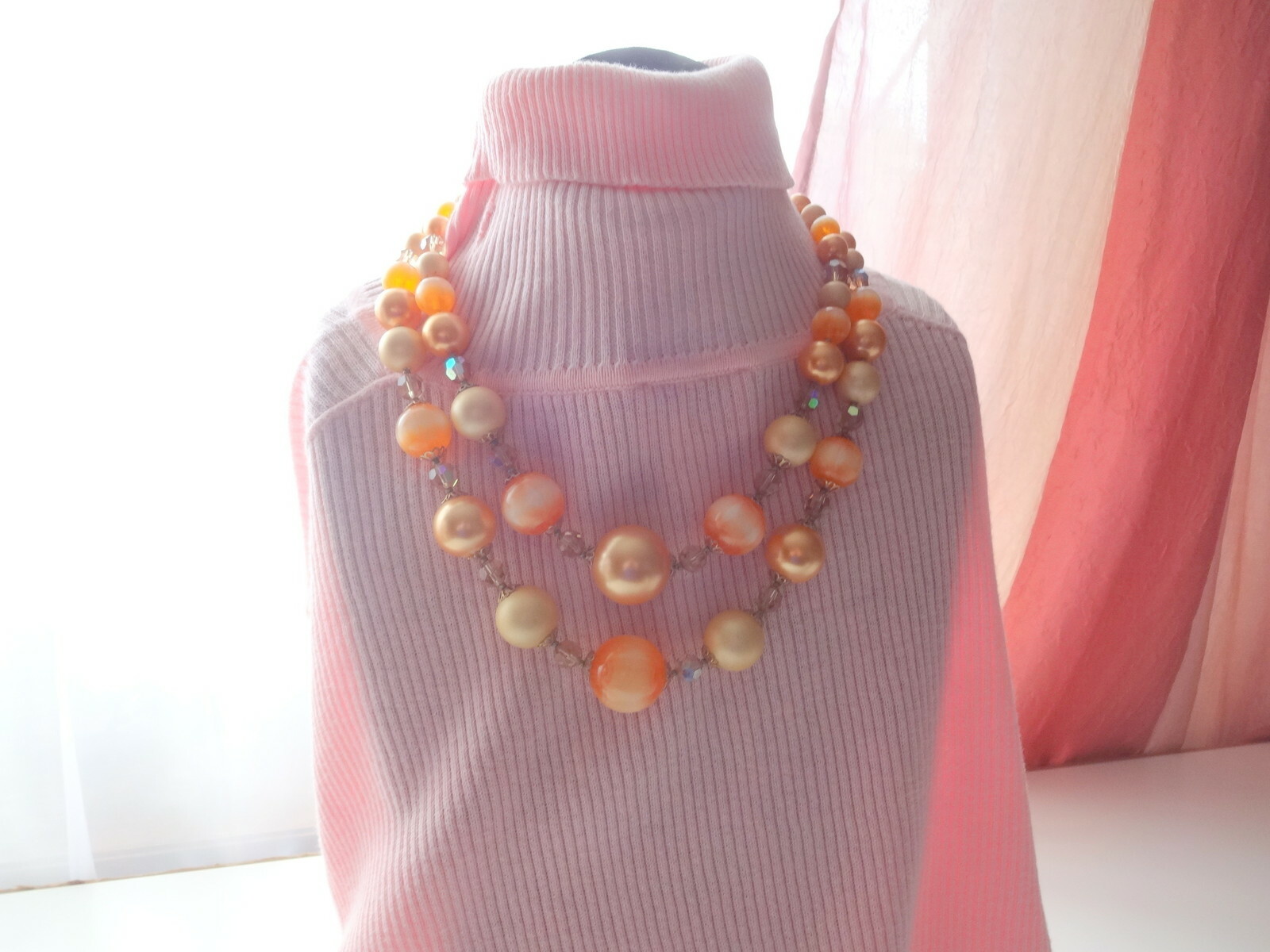 Vtg Signed VENDOME Orange Moonglow Thermoset Beads AB… Gem